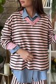 Marlowe Stripe Sweatshirt Pink Chocolate